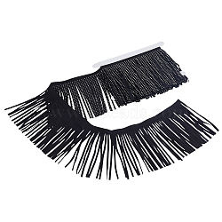 PU Imitation Leather Tassel Ribbon, with Resin Rhinestone and Cardboard Display Card, Black, 5-1/2 inch(140mm)(DIY-GF0013-45C)