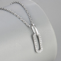 Brass Micro Pave Clear Cubic Zirconia Double Oval Ring Pendant Necklaces for Women, Platinum, 16.14 inch(41cm)(WG76A9F-02)