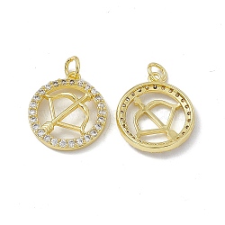 Real 18K Gold Plated Brass Micro Pave Clear Cubic Zirconia Pendants, with Jump Ring, Ring with Constellation Charm, Sagittarius, 18.5x16x3mm, Hole: 3.4mm(KK-E068-VB409-9)