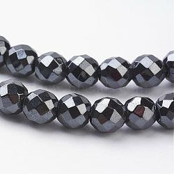 Magnetic Synthetic Hematite Beads Strands, 32 Faceted, Round, Black, about 4mm in diameter, hole:1mm, 103pcs/strand, 16 inch(HEMA-4D-1)