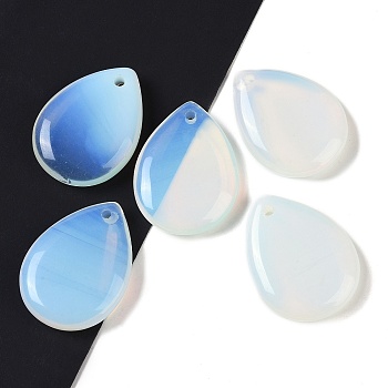 Opalite Pendants, Teardrop Charms, 33~33.5x24.5~25x7.5~8mm, Hole: 2~2.3mm