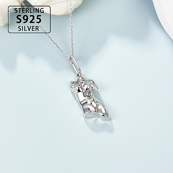 S925 Sterling Silver 3D Human Body Necklace Fashion Statement Jewelry