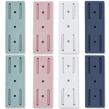 12 Sets 4 Colors PP Plastic Wall/Tabletop-mounted Power Strip Fixator, Charging Cable Patch Board Hanging Organizer, with Self Adhesive Sheets, Rectangle, Mixed Color, 97.5x35x6.5mm, 3 sets/color