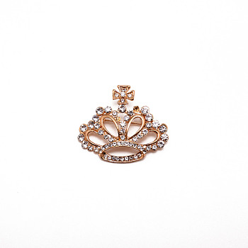 Crystal Rhinestone Crown Brooch, Exquisite Alloy Rhinestone Lapel Pin for Shirts Dresses, Light Gold, 36x43x9mm