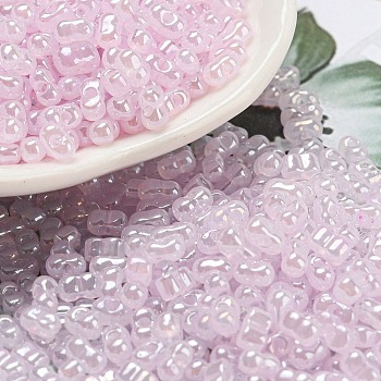 Ceylon Glass Seed Beads, Peanut, Pink, 4~4.5x2~2.5x2~2.5mm, Hole: 0.8~0.9mm, about 10000pcs/pound