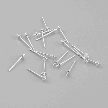304 Stainless Steel Stud Earring Findings, for Half Drilled Beads, Silver, 14x3mm, Pin: 0.6mm