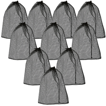 Rectangle Mesh Polyester Gift Bags, Jewelry Drawstring Bags, for Wedding Party Candy Mesh Packaging Bags, Black, 46x36x0.35cm