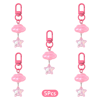 Cloud with Star Acrylic Pendant Decoraions, with Alloy Swivel Clasps, Pearl Pink, 80mm