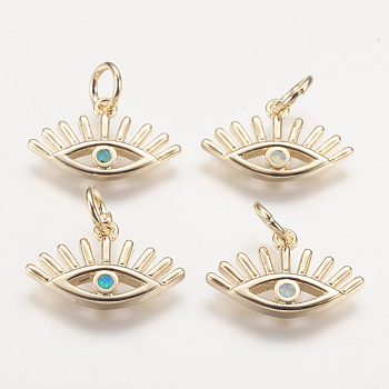 Brass Pendants, with Synthetic Opal, Eye, Golden, Mixed Color, 11x17.5x2mm, Hole: 4mm