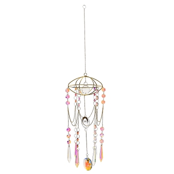 Quartz Crystal & Alloy Suncatchers, Hanging Prism Ornament for Window & Garden Decor, Golden, Teardrop, 590mm