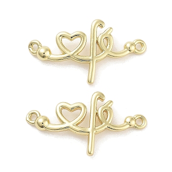 Rack Plating Brass Heart Connector Charms, Long-Lasting Plated, Lead Free & Cadmium Free, Real 18K Gold Plated, 13.5x24.5x2mm, Hole: 1mm