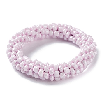 Crochet Glass Beads Braided Stretch Bracelet, Nepel Boho Style Bracelet, Lavender, Inner Diameter: 1-3/4 inch(4.5cm)