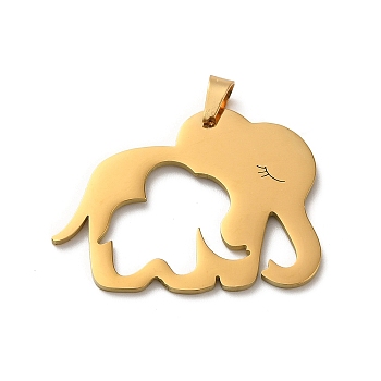 304 Stainless Steel Pendants, Laser Cut, Elephant Charm, Real 18K Gold Plated, 24.5x32.5x1.5mm, Hole: 6x3.2mm