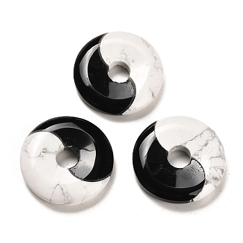 Natural Obsidian & Synthetic White Turquoise Pendants, Yin-yang Charms, 25.5x5mm, Hole: 6mm
