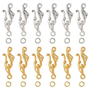 Tibetan Style Hook and Eye Clasps, with Brass Jump Rings, Platinum & Golden, 25x12mm, Hole: 3mm