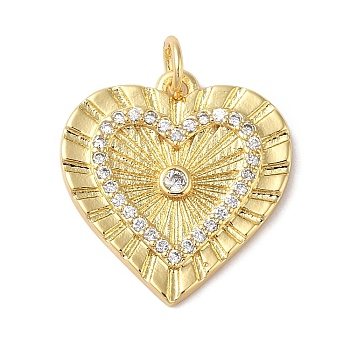 Rack Plating Brass & Cubic Zirconia Pendants, Cadmium Free & Lead Free, Long-Lasting Plated, Heart, with Jump Ring, Real 18K Gold Plated, 19x18x2mm, Hole: 5mm