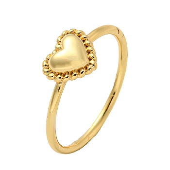 Rack Plating Brass Heart Finger Rings for Women, Long-Lasting Plated, Cadmium Free & Lead Free, Real 18K Gold Plated, Inner Diameter: 17mm