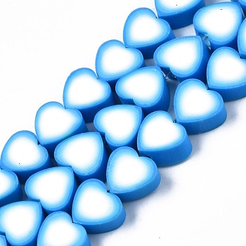 Handmade Polymer Clay Bead Strands, Heart, Dodger Blue, 8x8~9x4~5mm, Hole: 1.5mm, about 40pcs/strand, 12.01 inch~ 12.60 inch(30.5cm~32cm)
