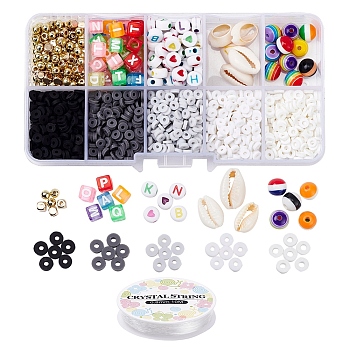 DIY Jewelry Making Kits, Including Handmade Polymer Clay & Acrylic & Resin & ABS Plastic Beads, CCB Plastic Spacer Beads, Natural Cowrie Shell Beads, Elastic Crystal Thread, Mixed Color, Beads: 1960pcs/set