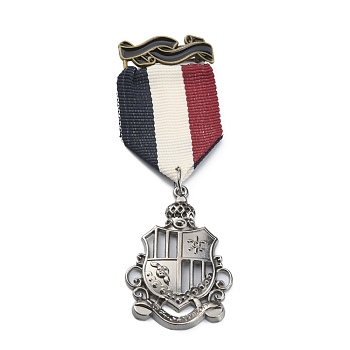 Shield Alloy Pendant Lapel Pin, Dangle Charm Brooch Medal for Women Men, Antique Bronze & Platinum, 95x30.5mm