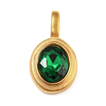 Golden Plated 304 Stainless Steel Rhinestone Pendants, Oval Charms, Fern Green, 23.3x13x6mm, Hole: 6x3mm