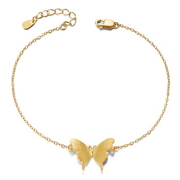 SHEGRACE Unique Design 925 Sterling Silver Link Bracelet, with Butterfly(Chain Extenders Random Style), Real 18K Gold Plated, 6-3/4 inch(17cm)