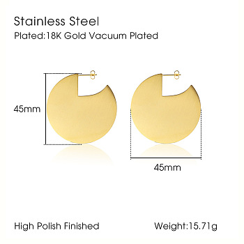 Minimalist Chic Geometric Stainless Steel Stud Earrings for Women, Golden, 45x41mm