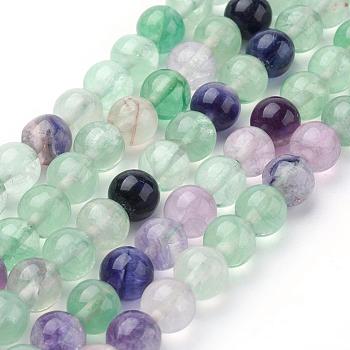 Natural Fluorite Beads Strands, Round, 6~6.5mm, Hole: 1mm, about 63pcs/strand, 15.5 inch(39.5cm)