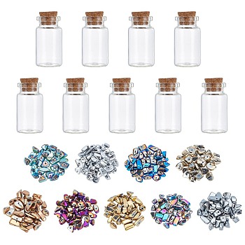 PandaHall Elite DIY Wishing Bottle Making Kits, Including Non-magnetic Synthetic Hematite Chip Beads and Glass Bottle, Mixed Color, Glass Bottle: 9pcs/box