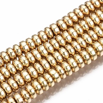Electroplate Non-magnetic Synthetic Hematite Bead Strands, Rondelle, Light Gold Plated, 4x2mm, Hole: 1mm, about 180pcs/strand, 15.7 inch