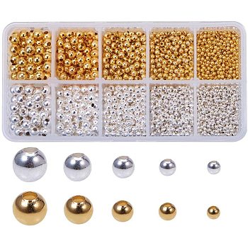 Brass Spacer Beads, Seamless, Round, Golden & Silver, 2.4~6mm, Hole: 0.8~2.5mm, about 2340pcs/box
