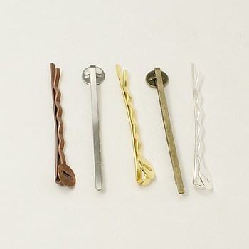 Iron Hair Bobby Pin Findings, Mixed Color, about 2mm wide, 52mm long, 2mm thick, Tray: 8mm