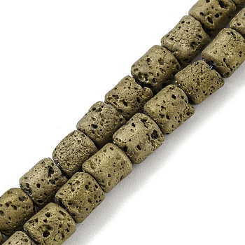 Electroplated Natural Lava Rock Beads Strands, Column, Golden Plated, 4~4.5x4.5~5mm, Hole: 0.9mm, about 78pcs/strand, 16.14''(41~41.5cm)