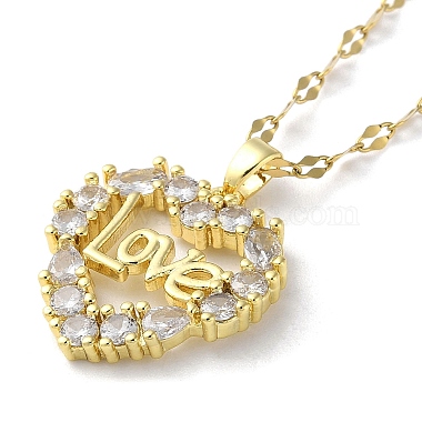 coeur avec mot amour en laiton avec colliers pendentif en strass(NJEW-Z026-04G)-3