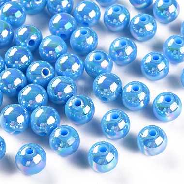 Deep Sky Blue Round Acrylic Beads