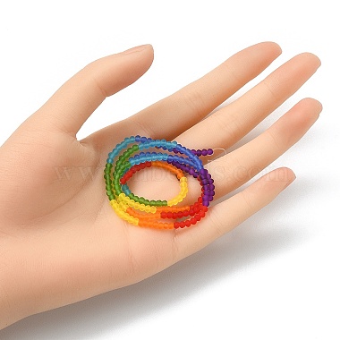 Rainbow Color 7 Colors Transparent Frosted Glass Beads Strands(FGLA-YW0001-01)-4