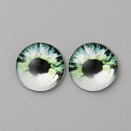 Glass Cabochons, Half Round/Dome with Eye Pattern, Light Green, 20x5.5mm(GLAA-WH0033-75F-03)