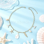 Alloy Enamel Whale Tail Starfish & Natural Shell Teardrop Pendant 304 Stainless Steel Cable Chain Necklaces for Women, Golden, White, 16.46 inch(41.8cm)(NJEW-JN05407-01)
