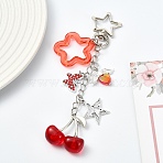 Alloy & Acrylic Cherry Flower Pendant Decoration, with Iron Chain and Star Alloy Swivel Lobster Clasps, Platinum, Red, 117mm(HJEW-YW00325-04)