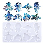 Marine Animal Theme Silicone Molds, Fondant Molds, Resin Casting Mold, For DIY Cake Decoration, Resin Craft, White, 138x259x8mm, Inner Diameter: 33~71x57.5~66mm(DIY-D076-01)
