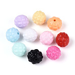 Opaque Acrylic Beads, Round with Tartan, Mixed Color, 16.5~17x15.5mm, Hole: 2.5mm, about 200pcs/500g(SACR-T018-25M)