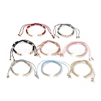Adjustable Polyester Braided Cord Bracelet Making, with Metallic Cord, Brass Beads, 304 Stainless Steel Jump Rings, Mixed Color, 5-1/2~11-3/8 inch(14~29cm)(AJEW-JB00892)