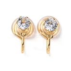 Brass Micro Pave Cubic Zirconia Ear Cuff Findings, with Loop, Long-Lasting Plated, Nickel Free, Real 18K Gold Plated, 15.5x9mm, Hole: 1.5mm, Flat Round: 7.5x6mm(KK-F898-15D-G)
