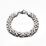 Tarnish Resistant 201 Stailess Steel Byzantine Chain Bracelets, with Lobster Claw Clasps, Stainless Steel Color, 8-1/4 inch(210mm), 11x5mm(BJEW-G469-12P)
