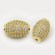 Brass Micro Pave Cubic Zirconia Beads, Oval, Golden, 16x11.5mm, Hole: 2mm(ZIRC-F001-53G)