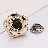 Plastic Brooch, Alloy Pin, with Rhinestone, for Garment Accessories, Flower, Jet, 18mm(SENE-PW0013-07A-10A)