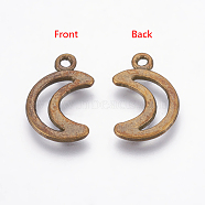 Tibetan Style Alloy Pendants, Moon, Antique Bronze,  Lead Free & Cadmium Free & Nickel Free, 17x11x1mm, Hole: 1.5mm(X-MLF10650Y-NF)