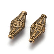 Tibetan Style Alloy Beads, Rhombus, Antique Bronze, Lead Free & Cadmium Free & Nickel Free, 22x10x5mm, Hole: 1.4mm(X-MLF1014Y-NF)