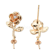 Brass Stud Earring Findings, for Half Drilled Beads, with Clear Cubic Zirconia, Cadmium Free & Nickel Free & Lead Free, Flower, Real 18K Gold Plated, 22mm, Pin: 0.7mm and 1mm(for half drilled bead)(KK-N232-426B)