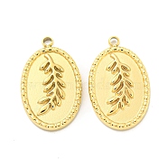 PVD Vacuum Plating 304 Stainless Steel Pendants, Oval with Leaf Charms, Real 18K Gold Plated, 20.5x12.5x2mm, Hole: 1.6mm(STAS-L278-047G)